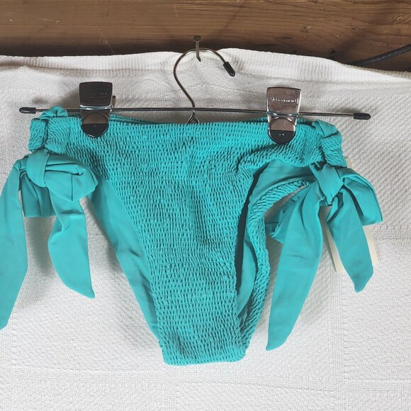 Tori Praver Swimwear Turquoise Tie Sides Lined Nylon Span Bikini Bottom Size M - Picture 1 of 16